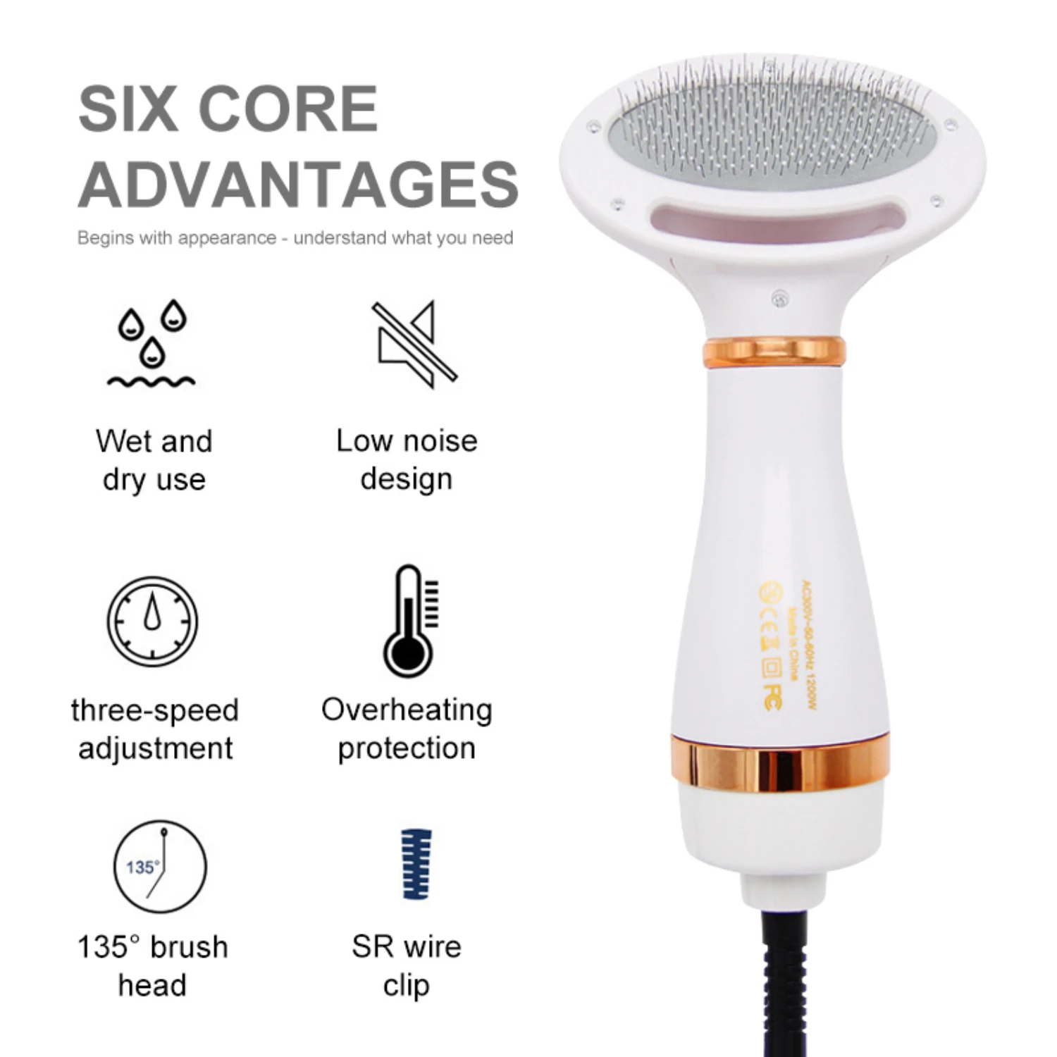 Pet Dog Hair Dryer 2-in-1 Cat Dog Dryer Grooming And Care Adjust Temperature Low Noise Pet Brush  Long and Short Dog Supplies