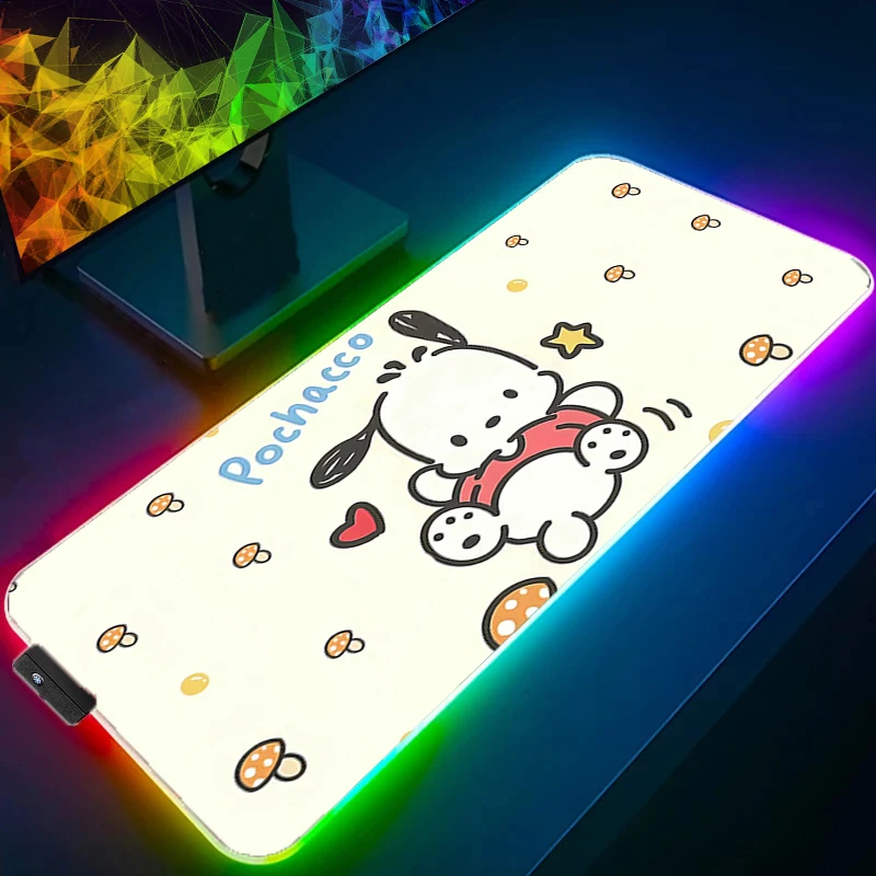 Grand tapis de souris rvb p-pochacco Gamer clavier LED tapis de souris Pc ordinateur tapis de bureau tapis de jeu rétro-éclairage Anime tapis de souris pour LOL