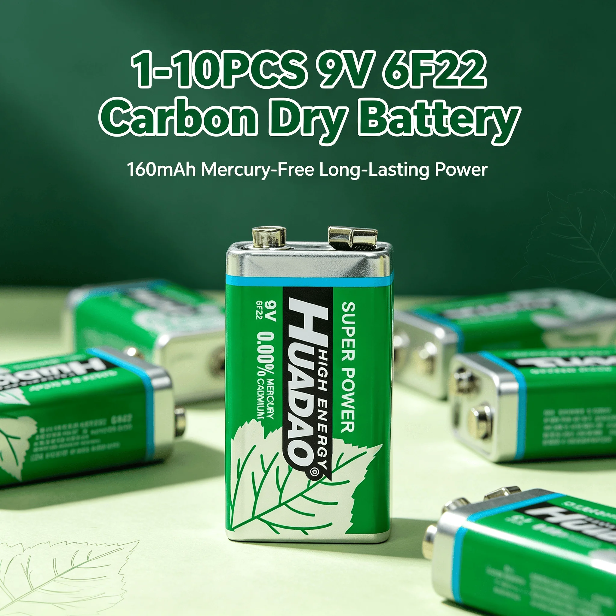 1‑10PCS 9V 160mAh 6F22 Long‑Lasting Mercury‑Free Carbon Disposable Dry Battery For Multimeter Alarm Microphone Toy Walkie‑Talkie