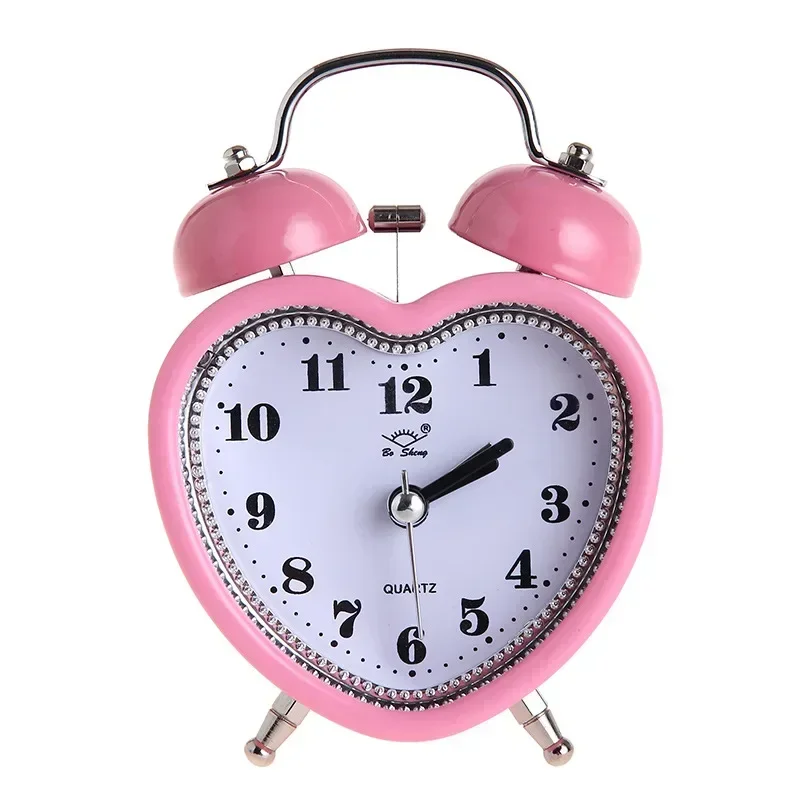 

Heart Shape Bell Alarm Clock No Ticking Bell Alarm Clock with Nightlight for Kids Girls Bedroom Home Decor