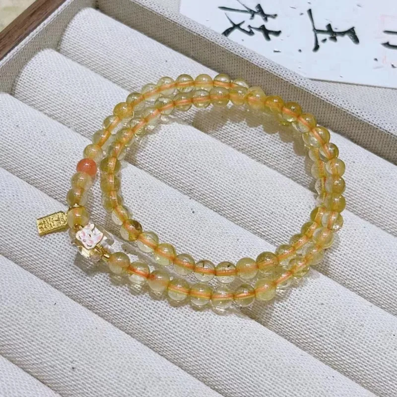 

New Natural Citrine Multi-circle Beads with Ping An Talisman Bracelet, Fashionable and Exquisite Women's Models