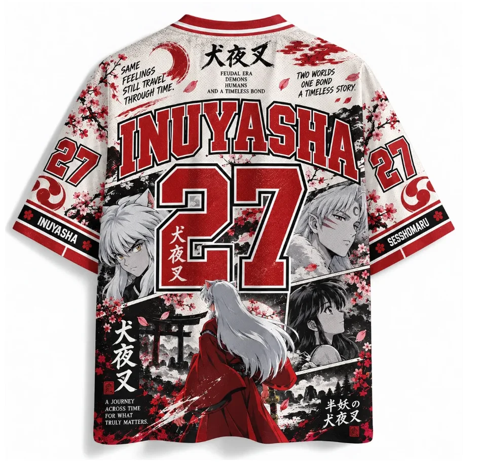 Inuyasha Full Character V-neck Full Version Heat Sublimation Printed Group Character Sakura Moon Anime Quick Drying Mesh T-shirt