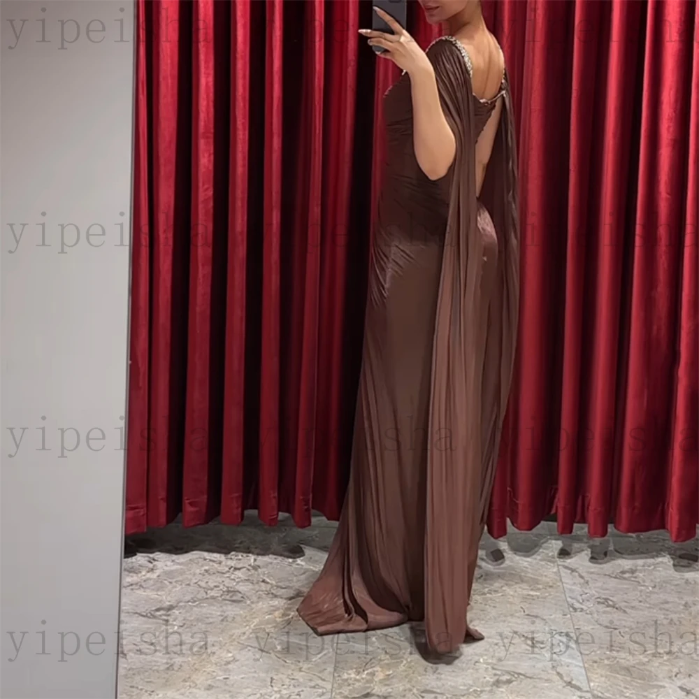 فساتين سهرة رسمية مخصصة على شكل حرف v بدون أكمام مطرزة بالخرز مطوي فستان حفلات طويل بدون ظهر فستان حفلات شيفون حديث