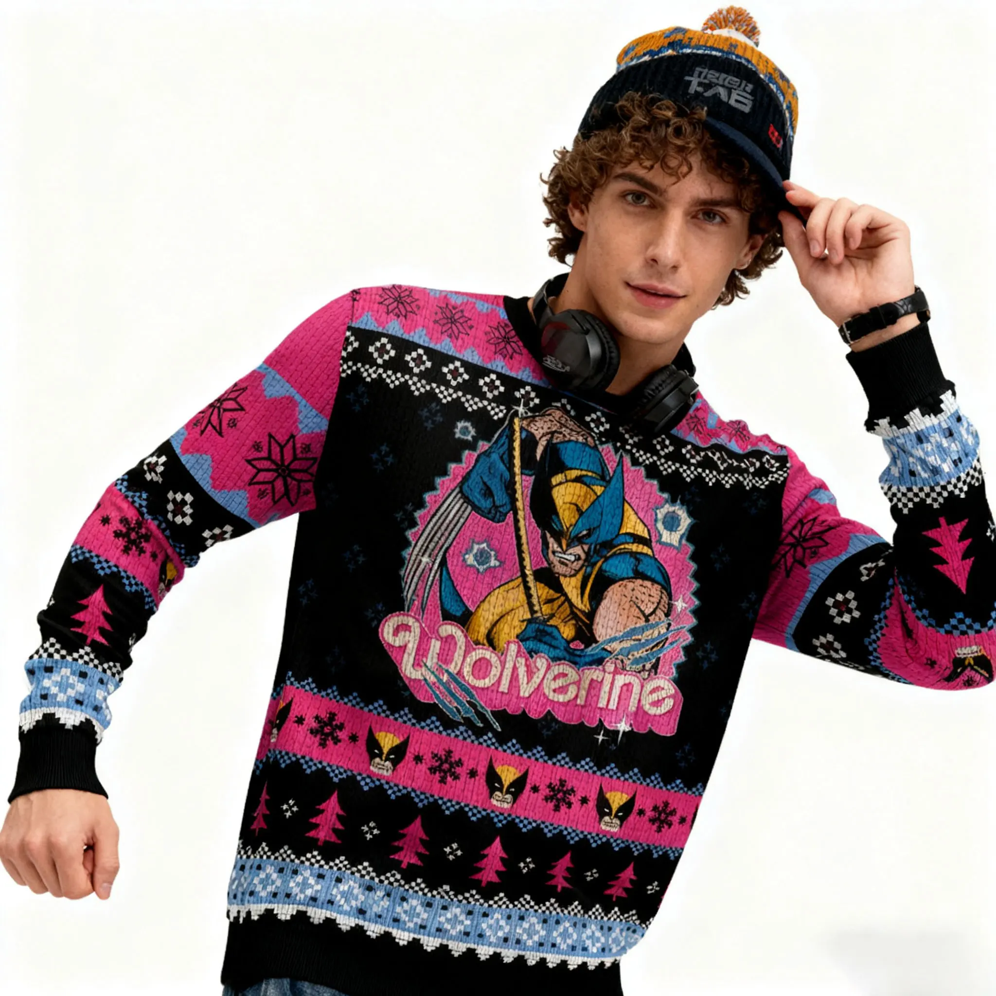 الوردي ولفيرين X-Men الأعجوبة خارقة الرجال الشتاء الجولة الرقبة عيد الميلاد سترة قبيحة موضة الاتجاه شخصية معرض هزلي #5