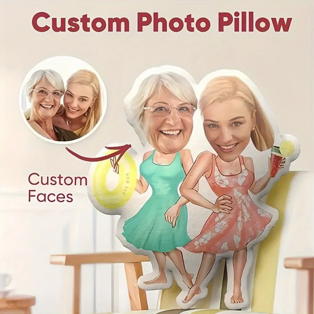 Customized Double-Person Human-Shaped Pillow, Personalized Double-Portrait Photo Printed Shaped Cushion, Upload Your Own Images, Creative Mother-Daughter Gift, Personalized Picture Pillow for Family, Friends, Loved Ones, Unique Gift Customized with Your Photo for Father's Day, Mother's Day, Halloween, Christmas, Christmas Eve, Valentine's Day, Birthdays, Personalized Anniversaries, Thanksgiving, Easter, April Fool's Day, Carnival, National Day