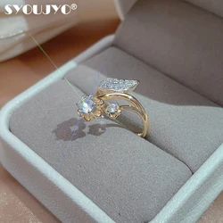 SYOUJYO Crystal Flower 585 Rose Gold Color Rings For Women Austrian Natural Zircon Wedding Rings Luxury Vintage Fine Jewelry