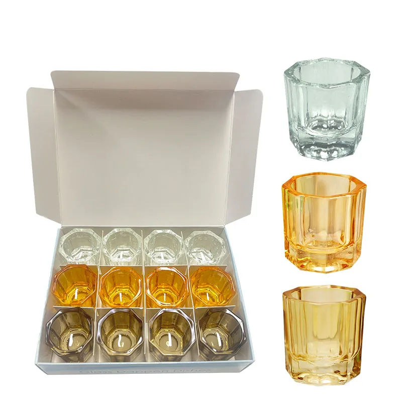 

12Pcs/Pack Crystal Glass Dappen Dish Dental Mixing Bowls Liquid Nail Art Cup Octagonal Glassware Dentist Lab Tool Powder Holder
