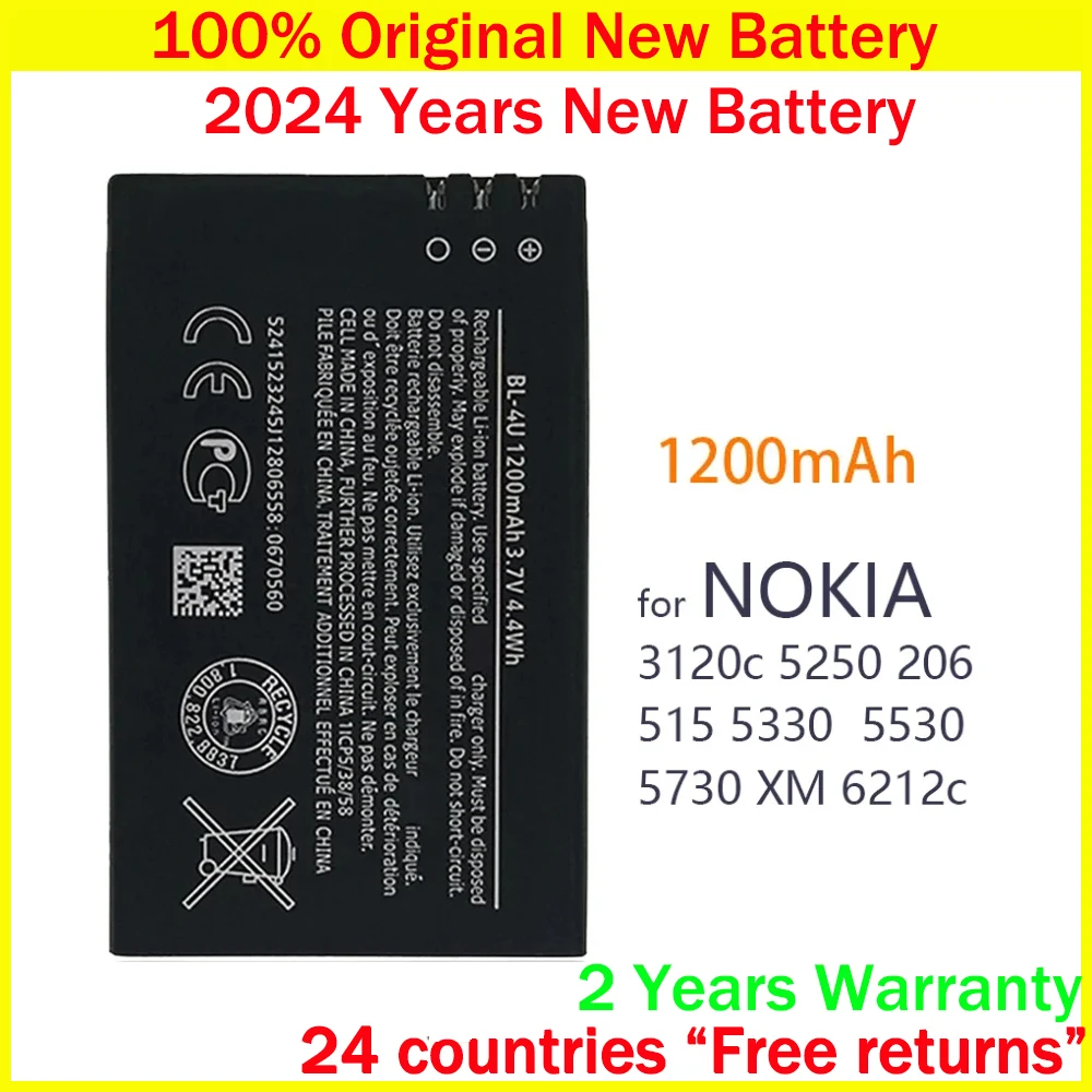 

New Original Battery BL-4U BL 4U 1200mAh For Nokia 206 515 5250 5330 XpressMusic 5730 C5-03 E66 Asha 300 500 8800 Batteries