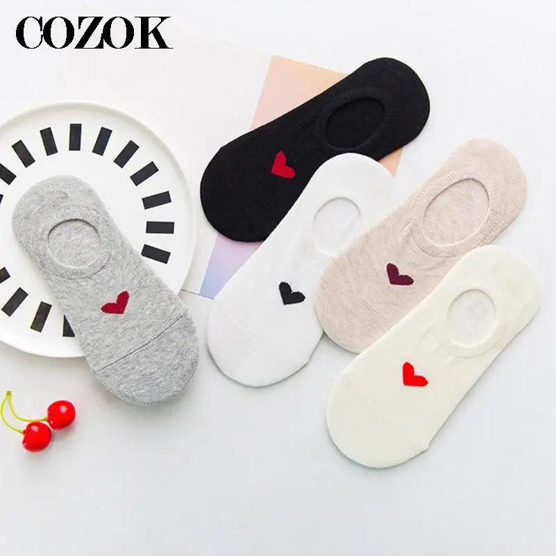 3pairs Quality Cotton Boat Socks Women Breathable Soft All-Match Female Sock Summer Autumn Women Love Heart Lady Invisible Socks image 6