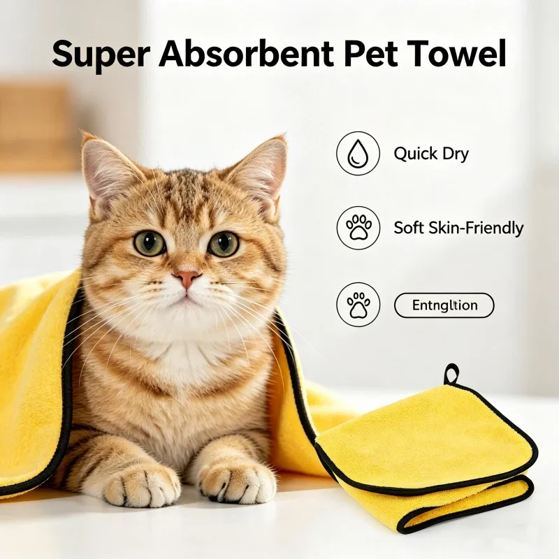 Thick Absorbent Pet Bath Towel Coral Fleece Quick Dry Non Stick Fur Hypoallergenic Washable Soft Towel for Puppy Kitten