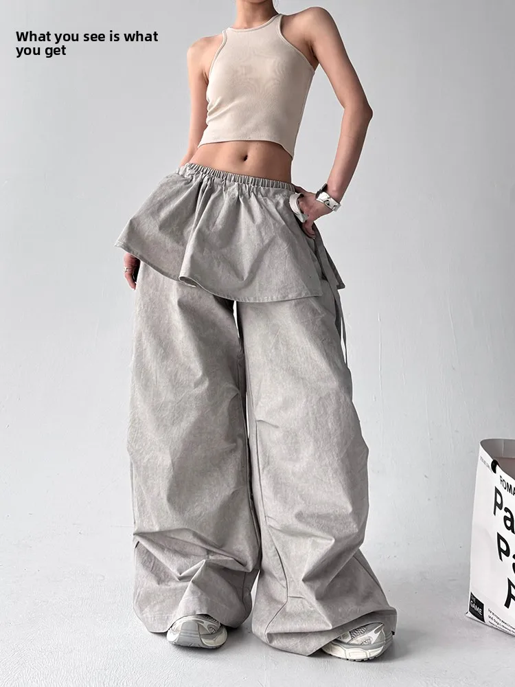 American Retro Workwear Pants Skirt for Women Summer Qui Dry Sports Wide Leg Pants Paratrooper Street Dance Pants High Wais...