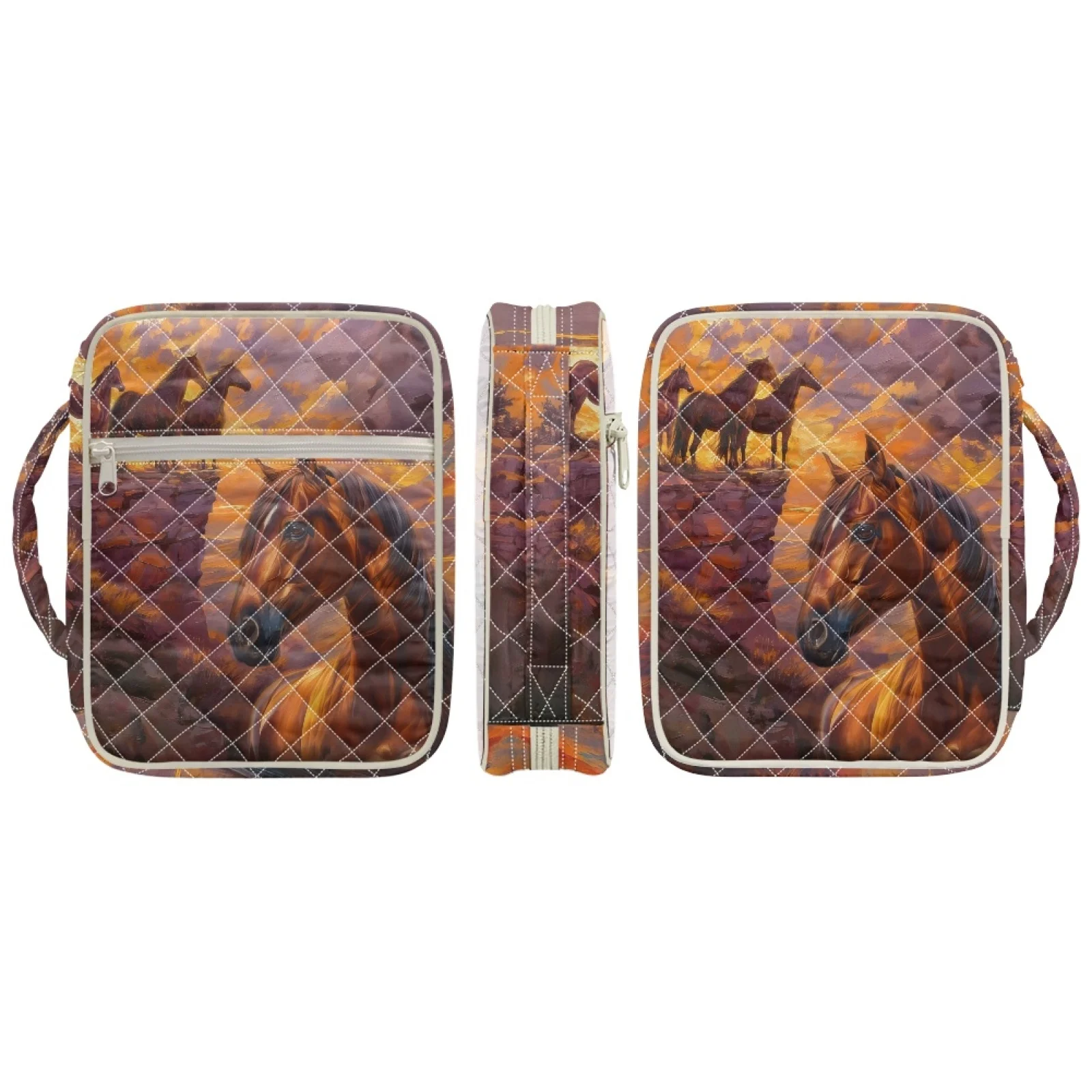 Coloranimal Horse Sunset Print 2026 Collection Soft Church Protector Organizer for Faith Activities Elastic Bible Cover Bags