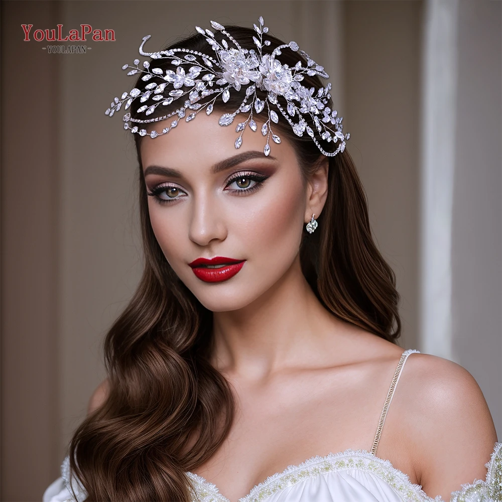 YouLaPan-peineta de flores para novia, accesorios de Color plateado, tocado de fiesta con diamantes de imitación, adornos para el cabello de boda, regalo para damas de honor, HP707