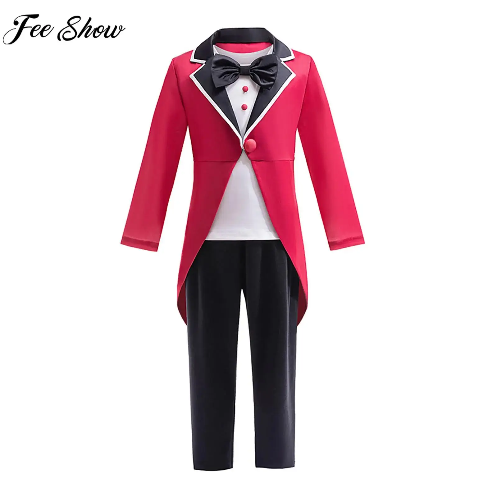 

Children Halloween Party Circus Cosplay Performance Costume Cartoon Character Role Play Clothes Tailcoat with T-shirt Pants Set