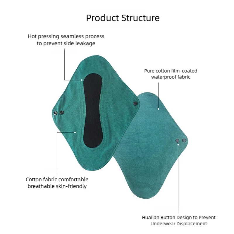 وسادات الحيض القطنية القابلة لإعادة الاستخدام مقاس 18 * 25 سم من AIO - ضغط حراري لا يترك علامات، بطانة من الجرافين، مناديل صحية قابلة للغسل