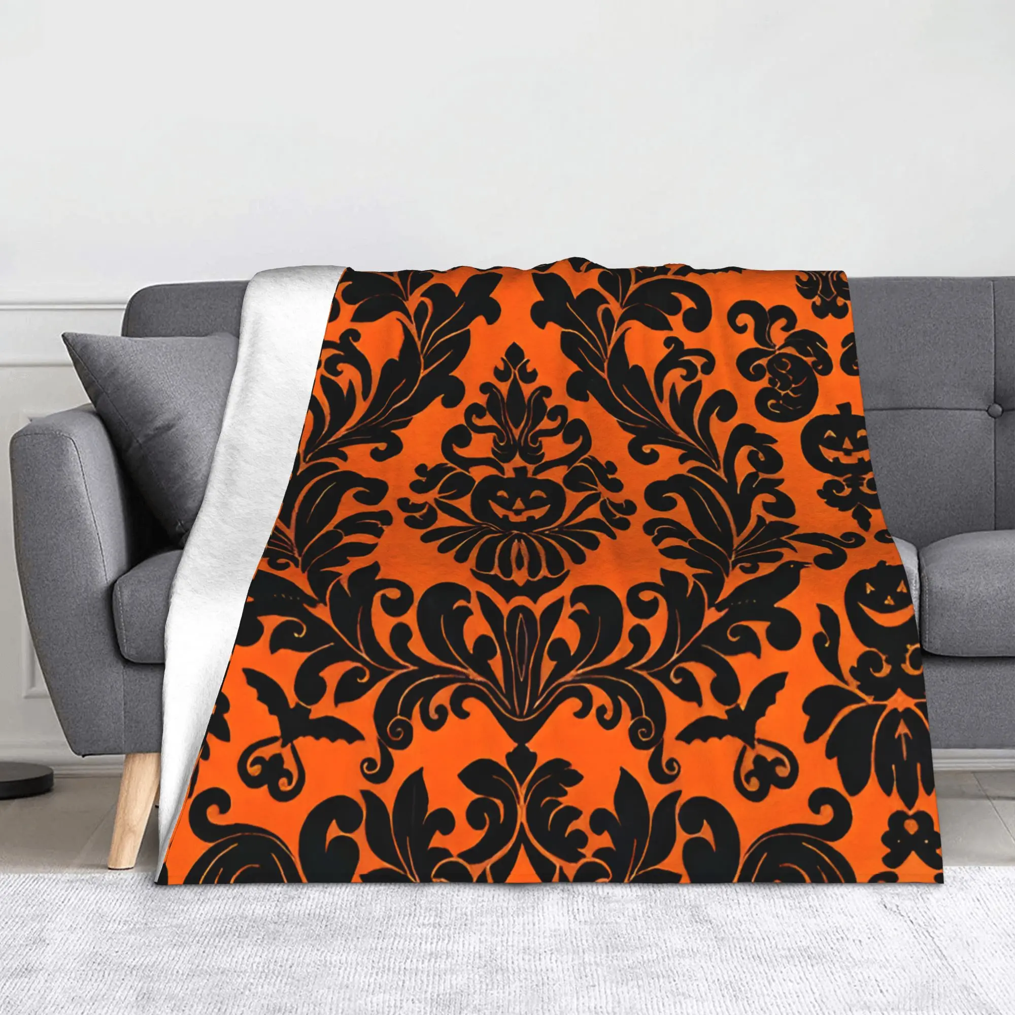 Happy Halloween Bats Skull Flannel Blankets  Awesome Throw Blankets for Bed Sofa Couch 125*100cm Rug Piece