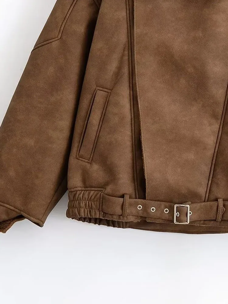 Diyigwoman 2025年秋新作 スエード ルーズジャケット レトロ 長袖 ジョーカー ジップアップコート アウター レディース