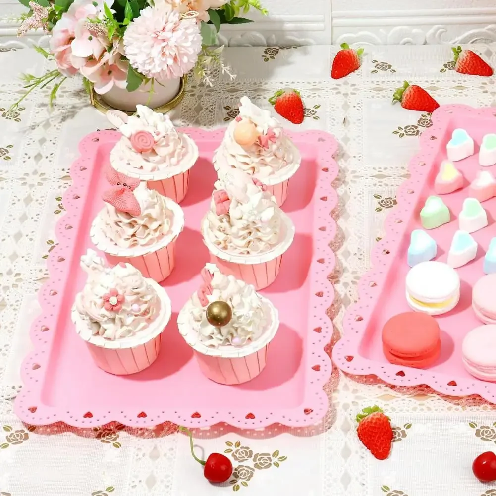 1Pc Serving Trays Rectangle Dessert Tray Plastic Platters Flat Cookie Cupcake Serving Tray Birthday Tea Party Wedding Decor