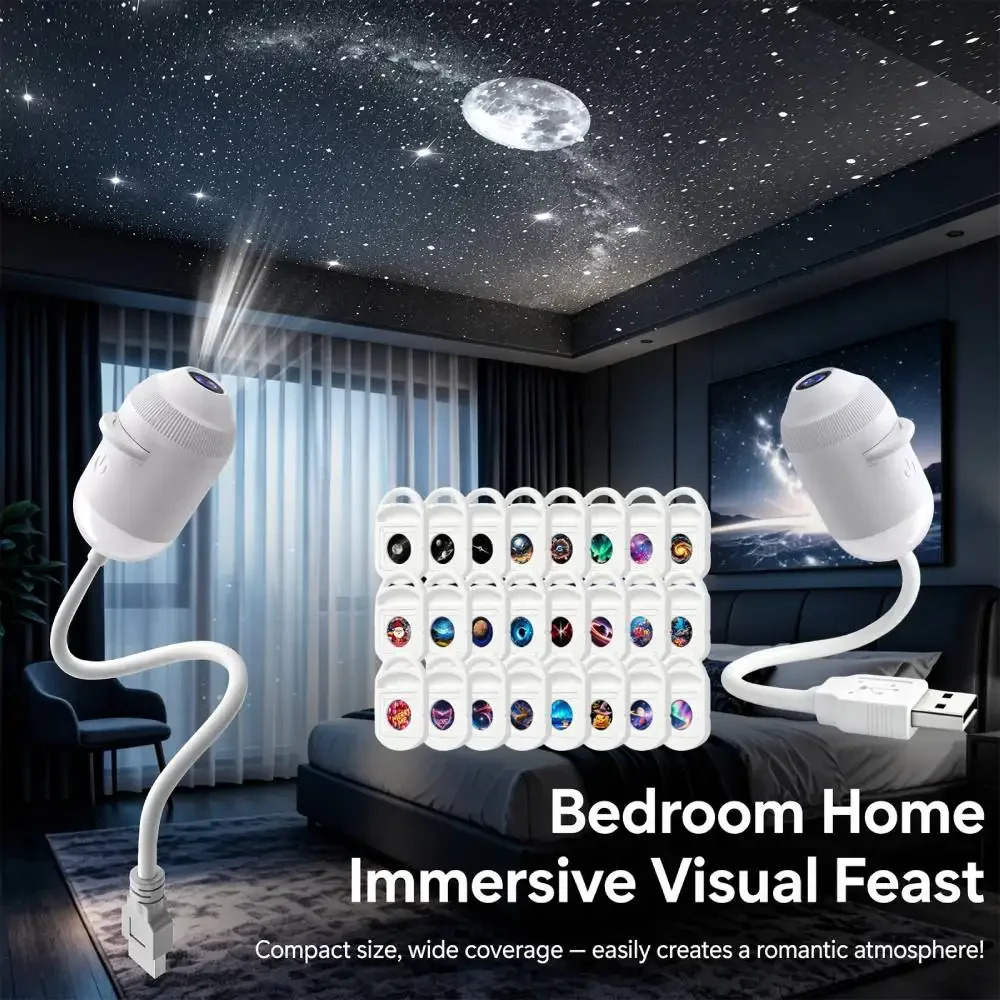 2-in-1 HD Starry Sky Projector & Films Smart Dynamic 5D Holographic Night Light Projector USB Plug Play HD Galaxy Star Projector
