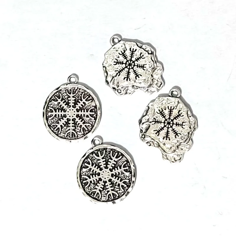 10pcs Viking Norse Helmet Horror In Runic pendant Magical Staves scandinavian Compass Rune Amulet Collier Pendant charm DIY
