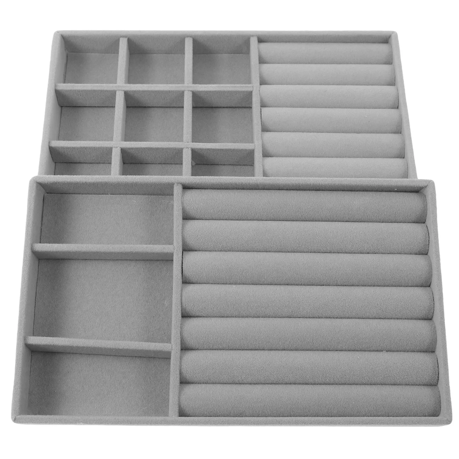 

2Pcs Jewelry Organizer Tray Space Saving Flocked Compartments for Rings Earrings Necklaces Bracelets Jewelry Display