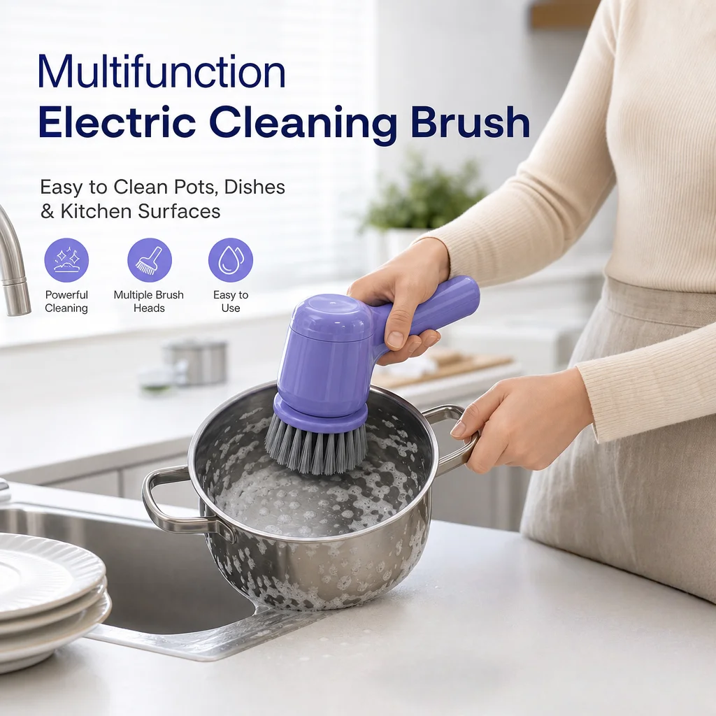 Rechargeable 2 Gears Handheld Waterproof Wireless Cleaning Brush Equipped With 5 Heads Electric Clean Brush for Kitchen Bathroom
