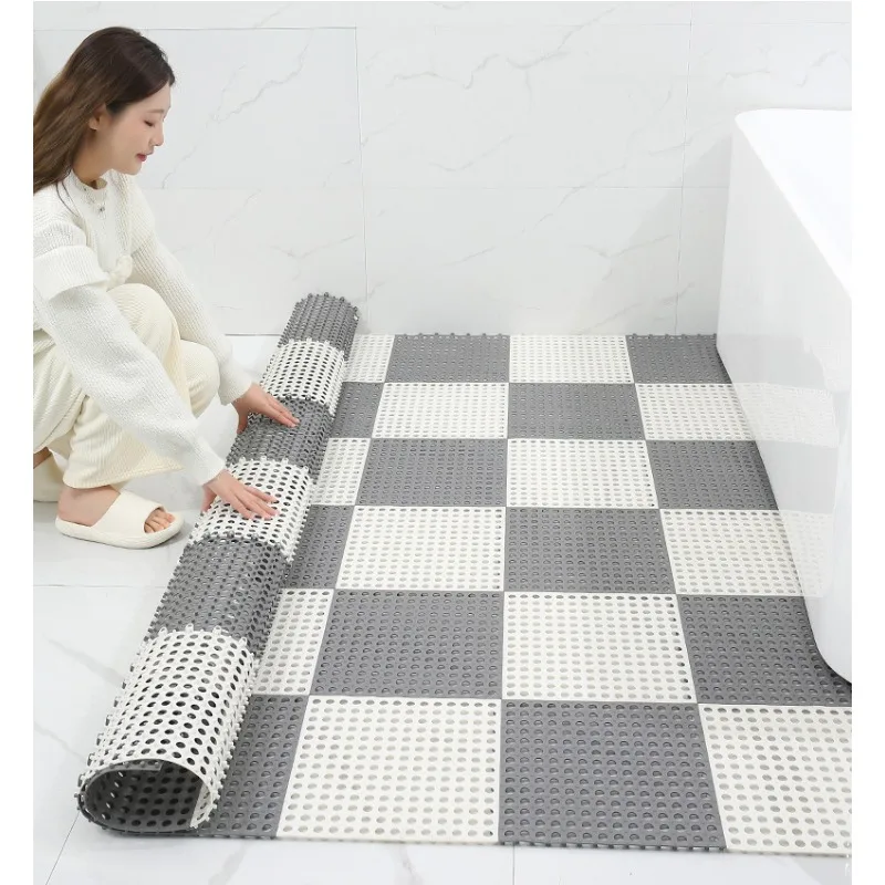 

4Set- Bathroom Mat, Splicing Waterproof Mat, Solid Color Bath Rug,Hollow Out Shower Stall Mat For Bathroom