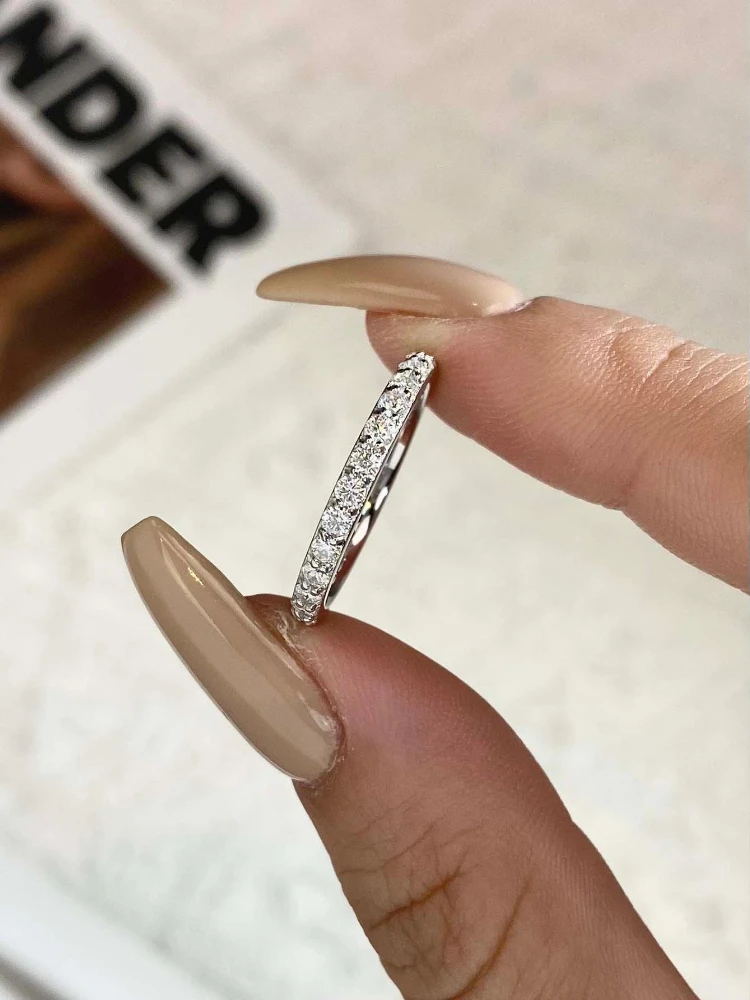 KNB 1.9 مللي متر خاتم مويسانيتي حقيقي مطابقة الزفاف الماس الفرقة للنساء 925 فضة أنثى تاج خاتم ذيل واحد مجوهرات #4