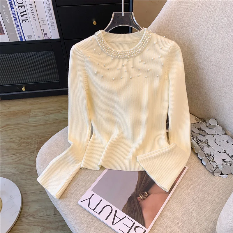 Temperament Flared Sleeve Knitted Sweater French Light Luxury Atmosphere Sweater For Women 2023 New Trend