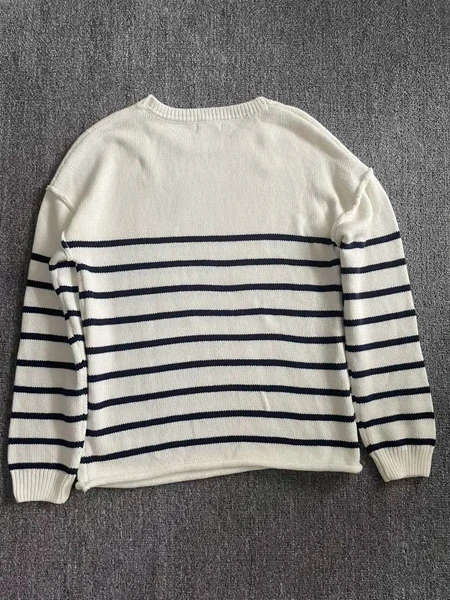 Loose oulder Women's Knitted Sweater round Ne Striped Casual Sle Autumn Winter Large Size Cotton Blend Thermal Top