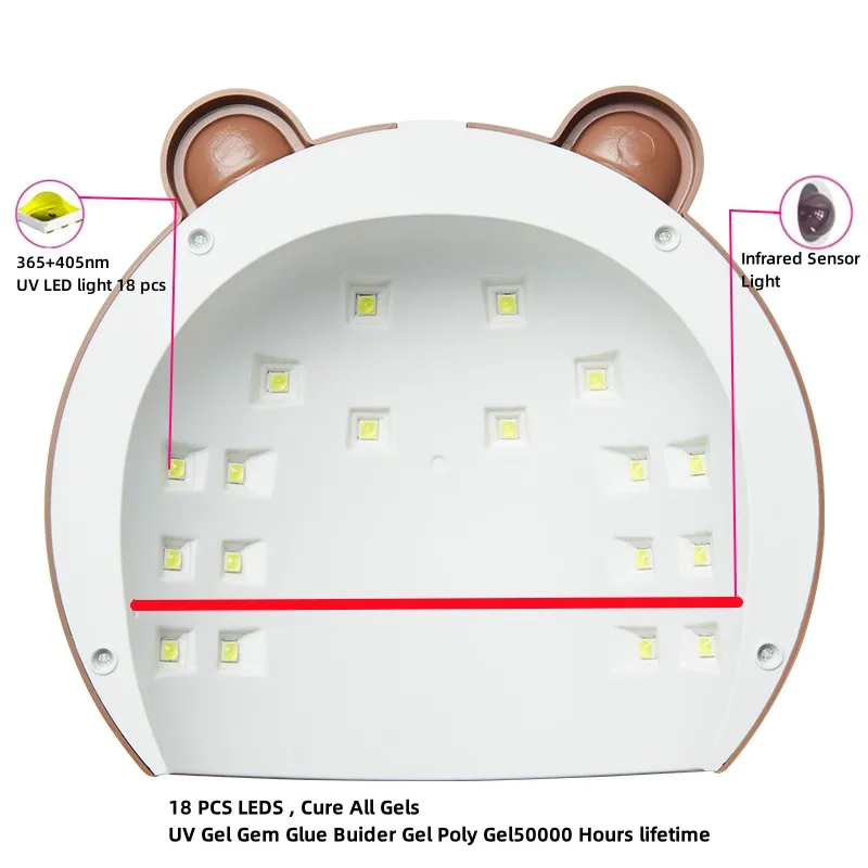 เครื่องเป่าเล็บ18 LED โคมไฟเล็บการ์ตูนหลอดไฟยูวีสำหรับการบ่มยาทาเล็บเจลทั้งหมดพร้อมอุปกรณ์ทำเล็บมือเล็บเท้า