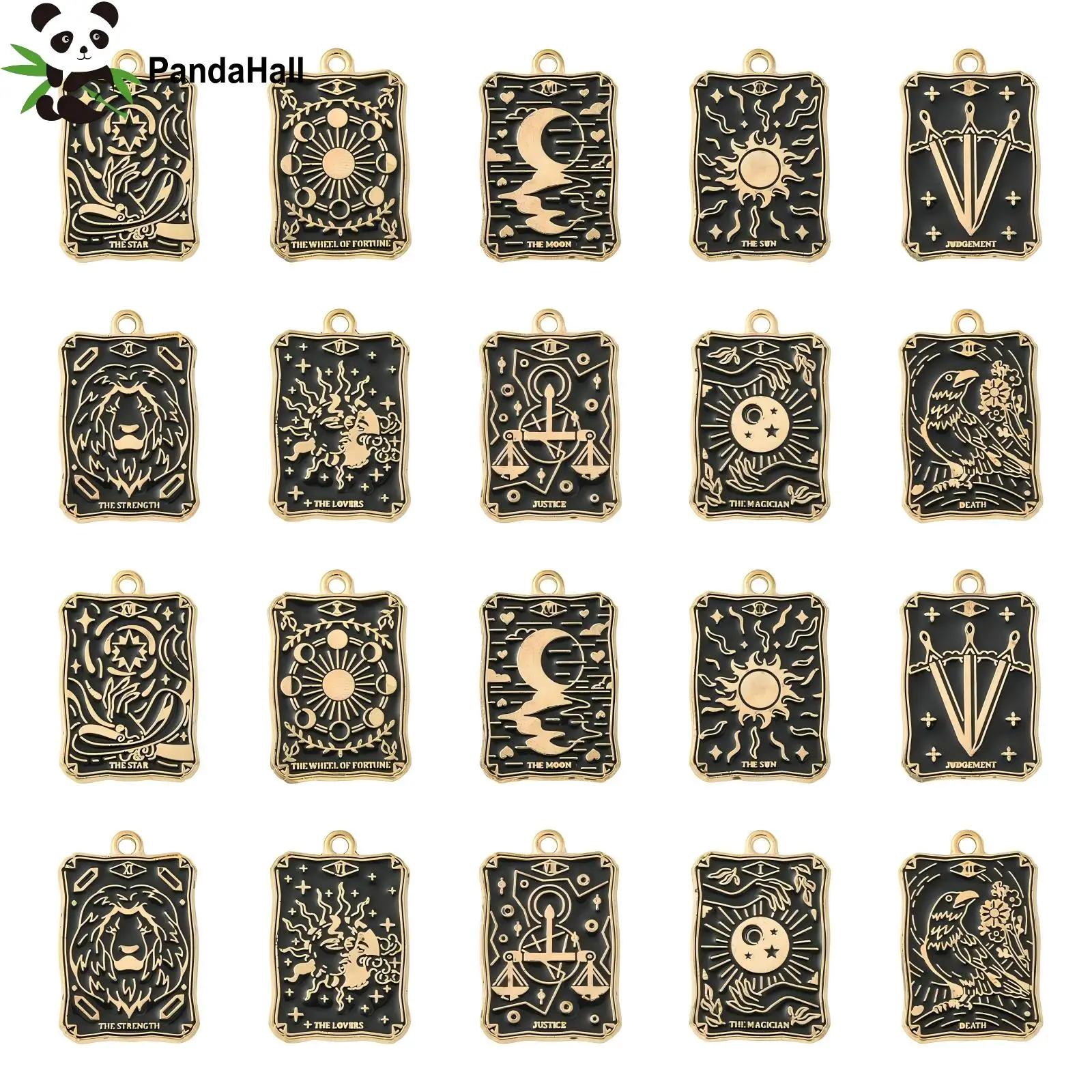 PandaHall 20 Stück 10 Stile Legierung Emaille-Anhänger Tarot-Charms Rechteckige Anhänger für Schmuckherstellung – Detail 1