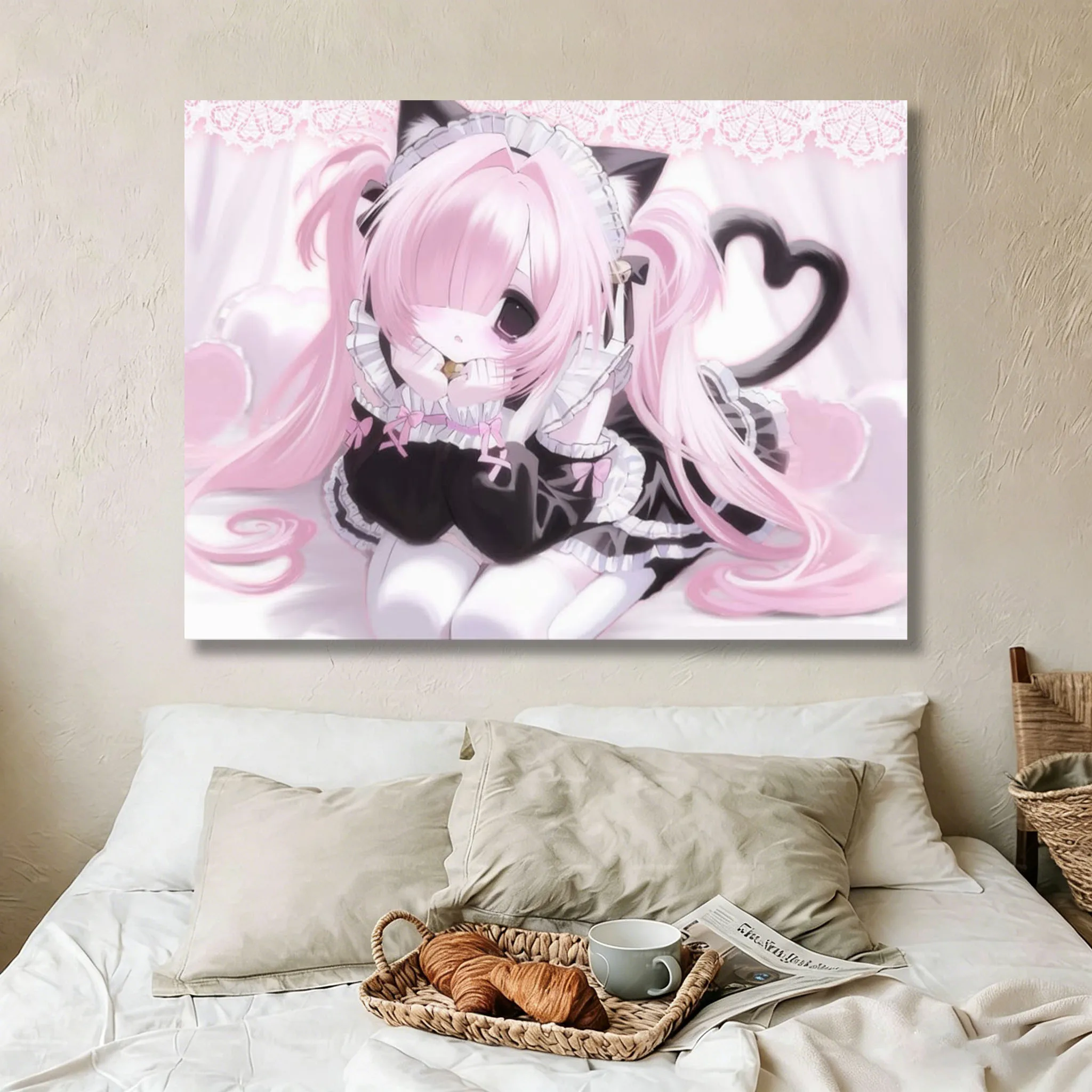 Jirai Kei Style Moe 2000s Tapestry, Old Web Gothcore Tapestry, Neko Anime Girl Bedroom House Dorm Tapestry, Room Decoration