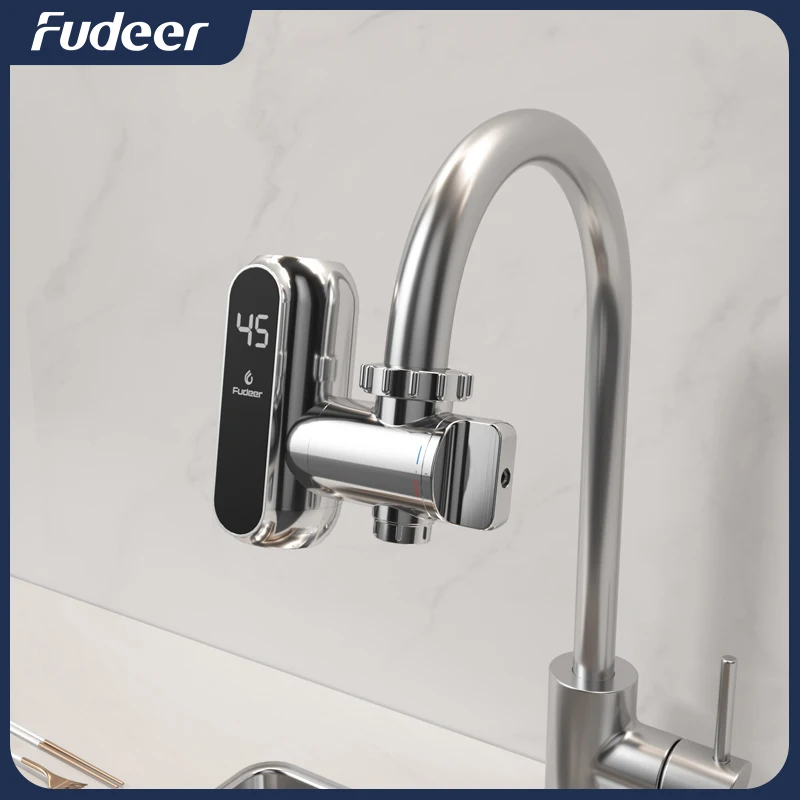 Fudeer-Tankless Aquecedor De Torneira De Água Quente Instantânea, Adaptador De Torneira De Cozinha, Aquecedor De Água Sem Tanque, Champagne Gold,