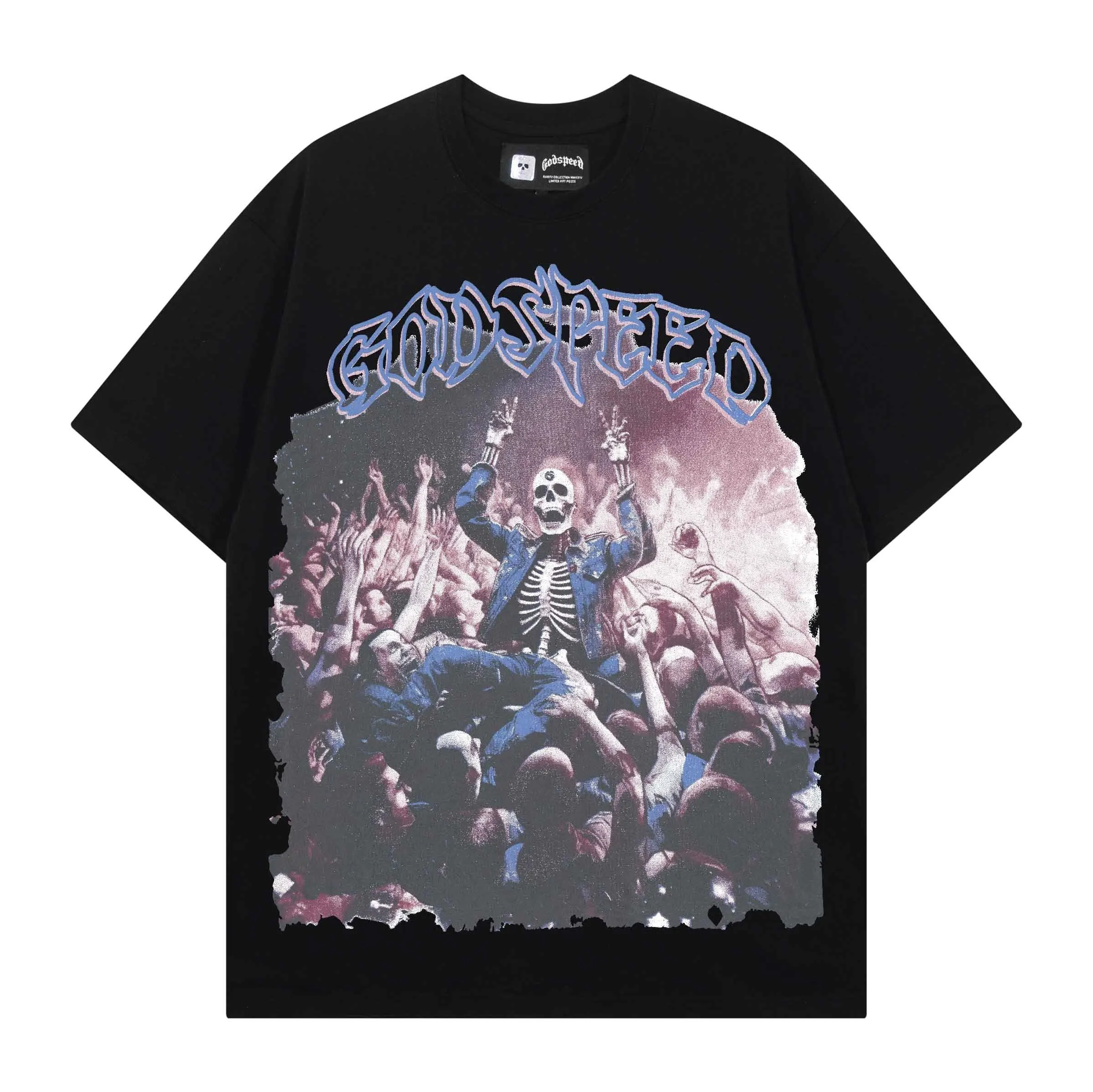Godspeed American Streetwear Skull Print Loose Fit Cotton T-Shirt Short Sleeve Rockabilly Style Unisex Citywalk Casual Tee