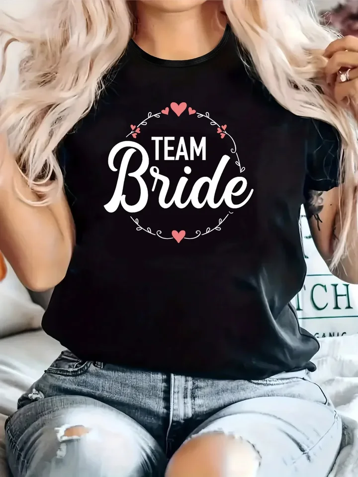 Women's Team Bride Graphic Cotton T-Shirt Casual Top