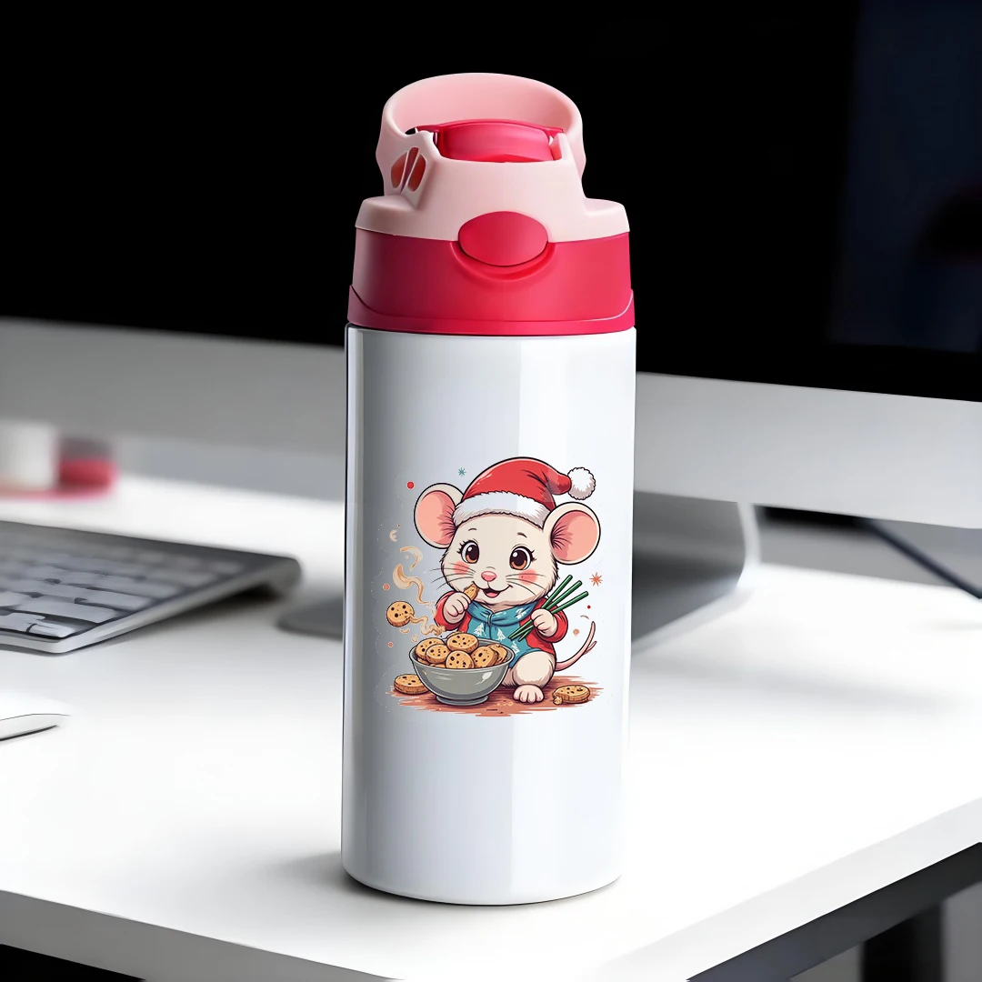 

304 Stainless Steel Insulated Cup + Cartoon Christmas Mouse Straw Cup Kids Insulated Cup with Cookie Bowl Design Christmas Gift