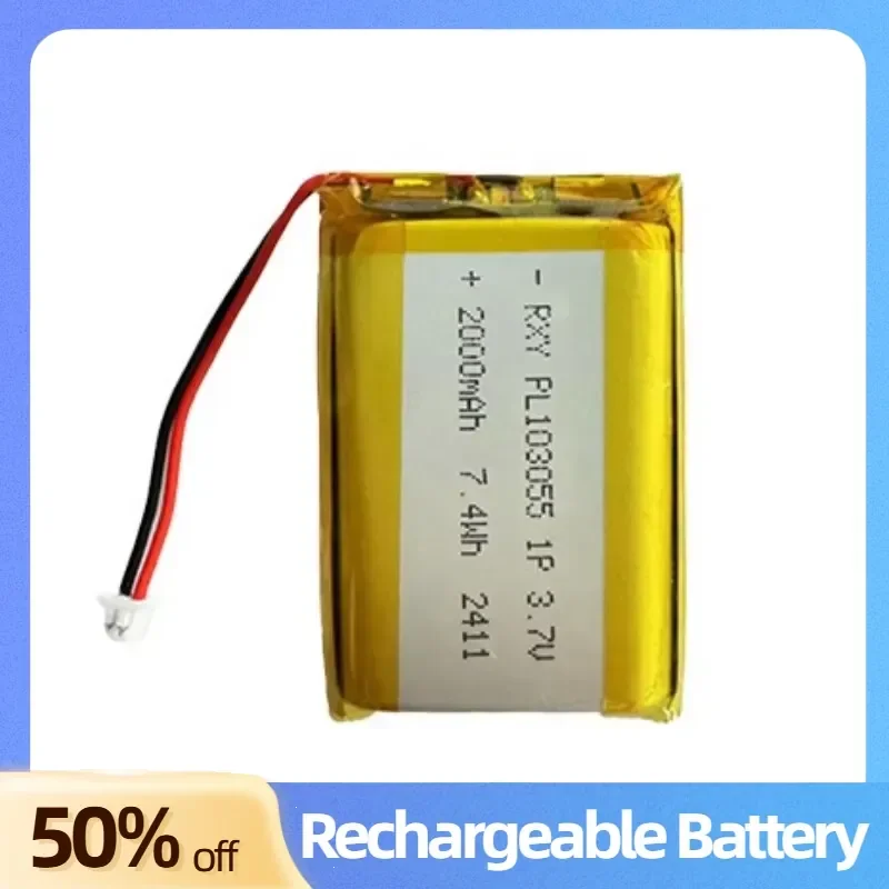 103055 Polymer Lithium Battery 7.4V 2000mAh for Makeup Mirror Emergency LED Light Locator Doorbell Rechargeable Batteries