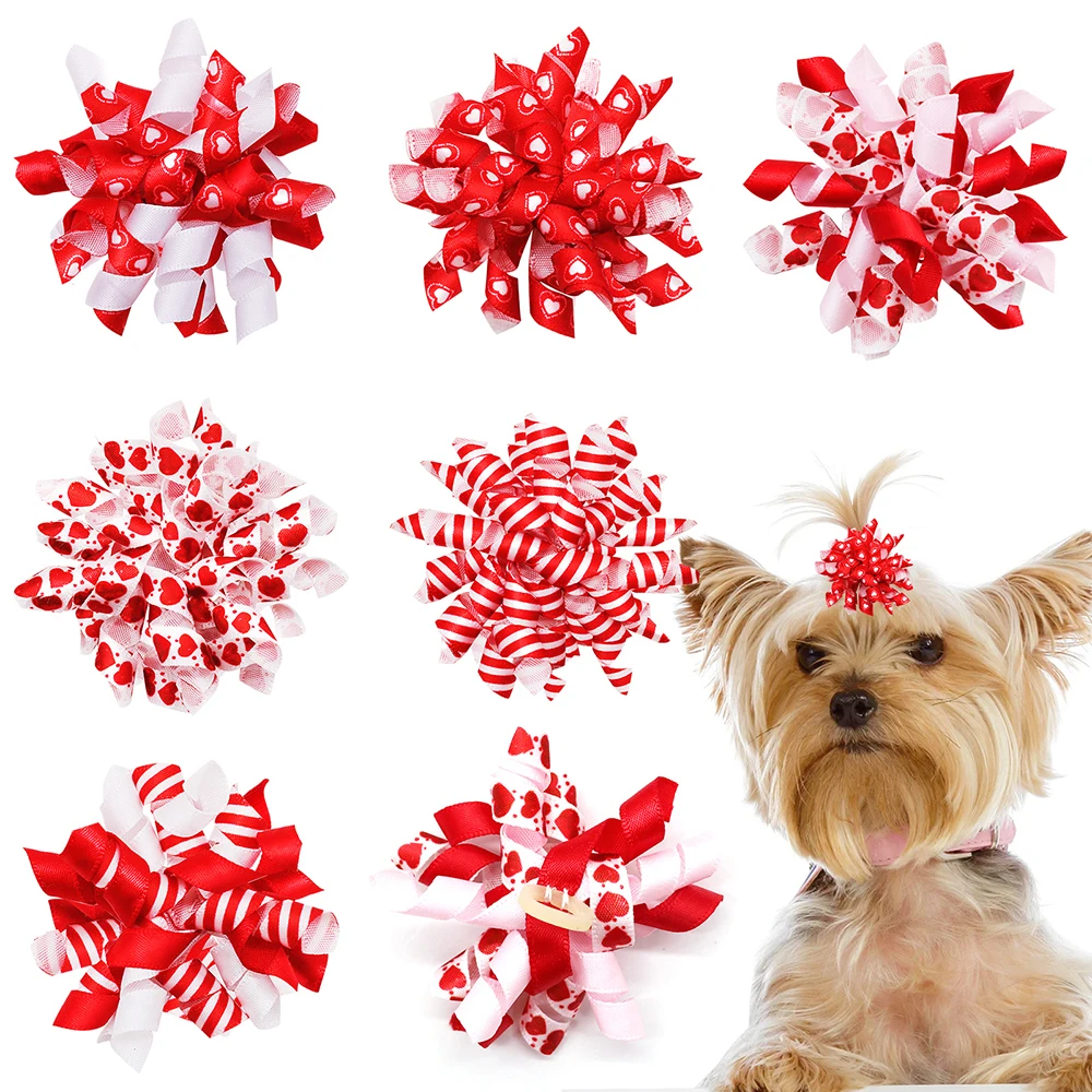 60pcs Wholesale Valentine's Day Dog Hair Bows Letter Volumes Grooming Pet Dog Bows Ribbon Bows for Small Dog Cat Pet Supplies