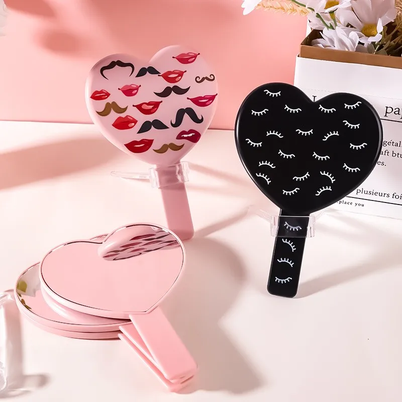 Heart-shaped makeup mirror Portable handheld  Cosmetic mirror