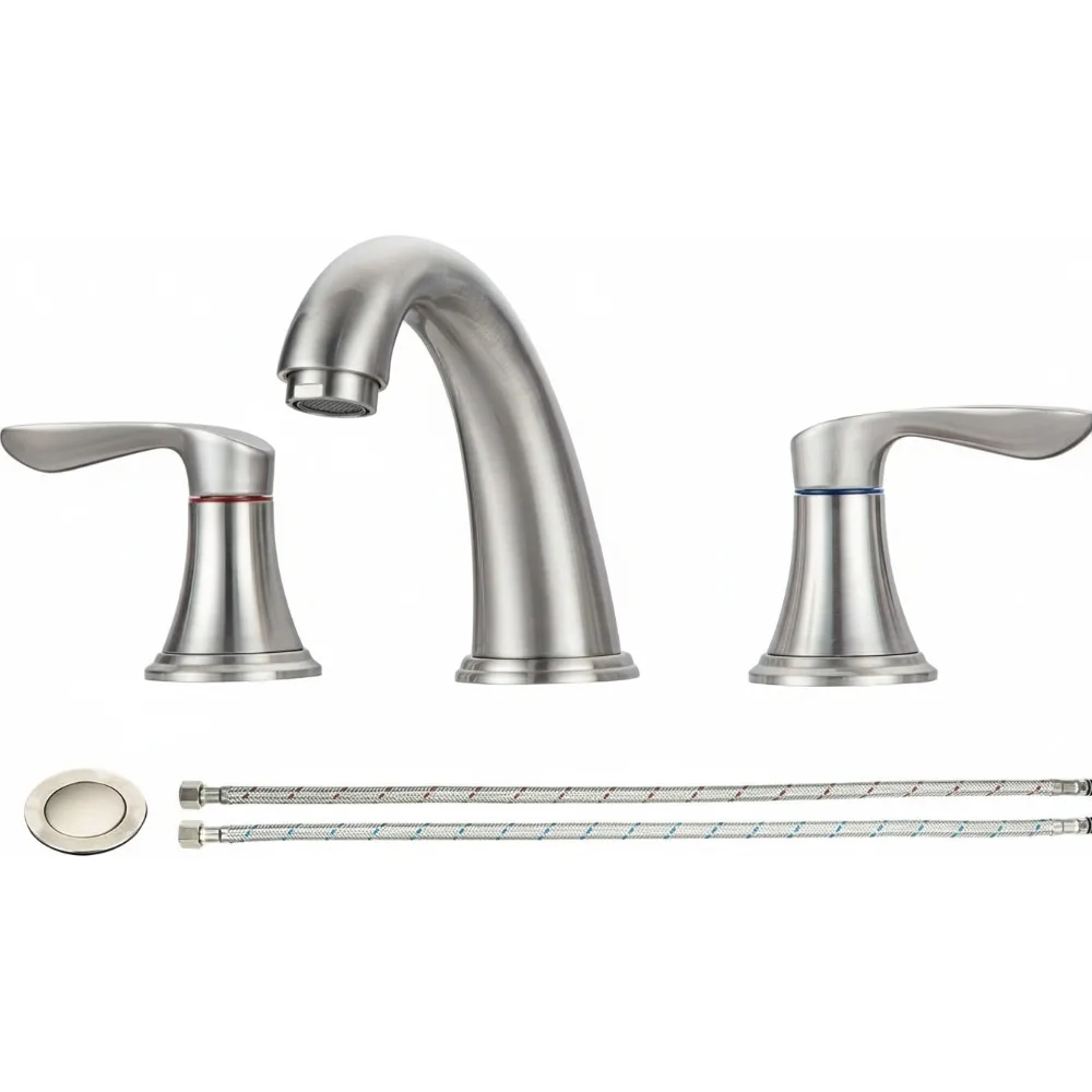 

8 Inch Widespread Bathroom Faucet 3 Hole Brushed Nickel with Pop Up Drain Lead-Free