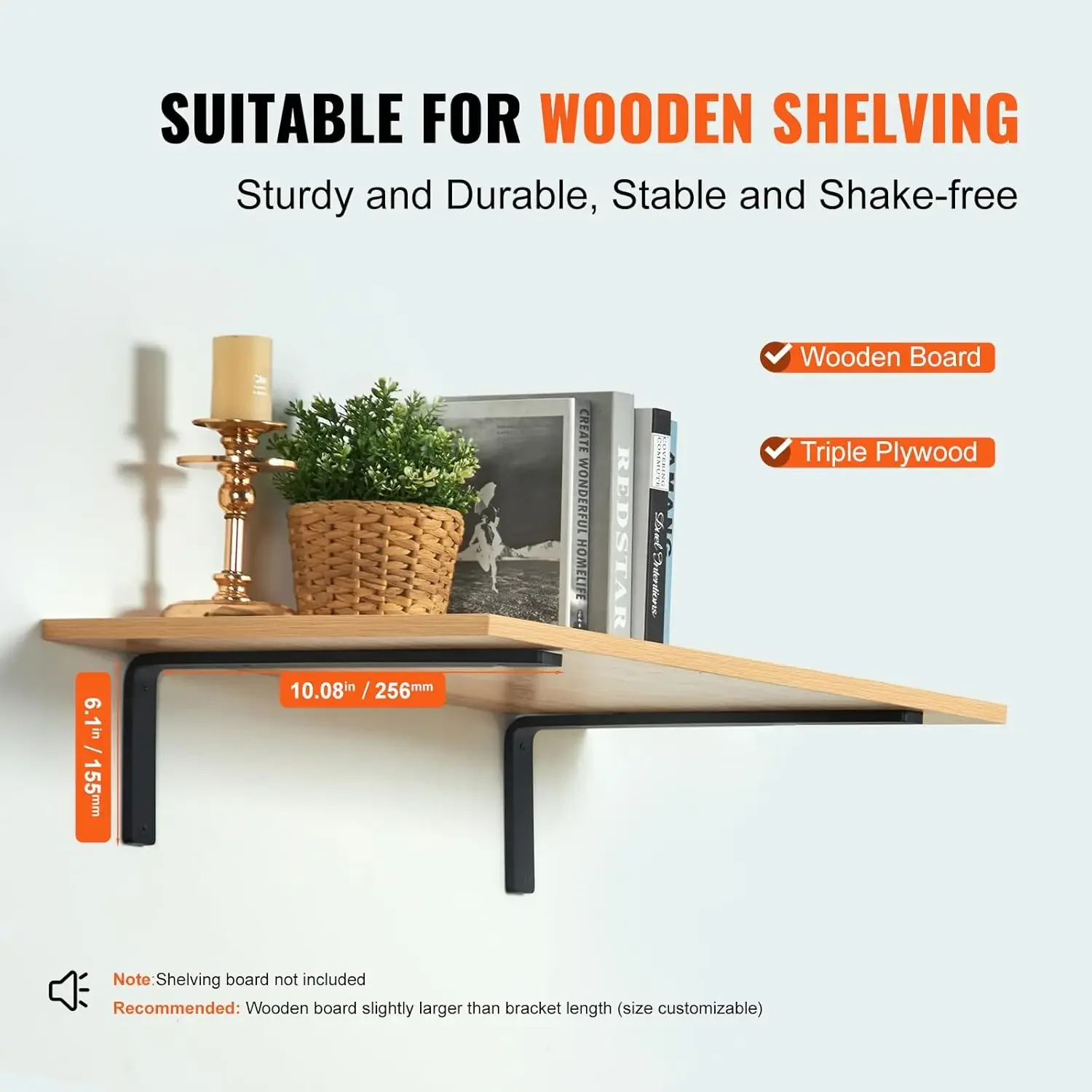 Braket Rak, Braket Rak Mengambang Tugas Berat 10X6 Inci, 4 Buah Braket untuk Rak, Braket Rak L Hitam Matte Tebal 5Mm