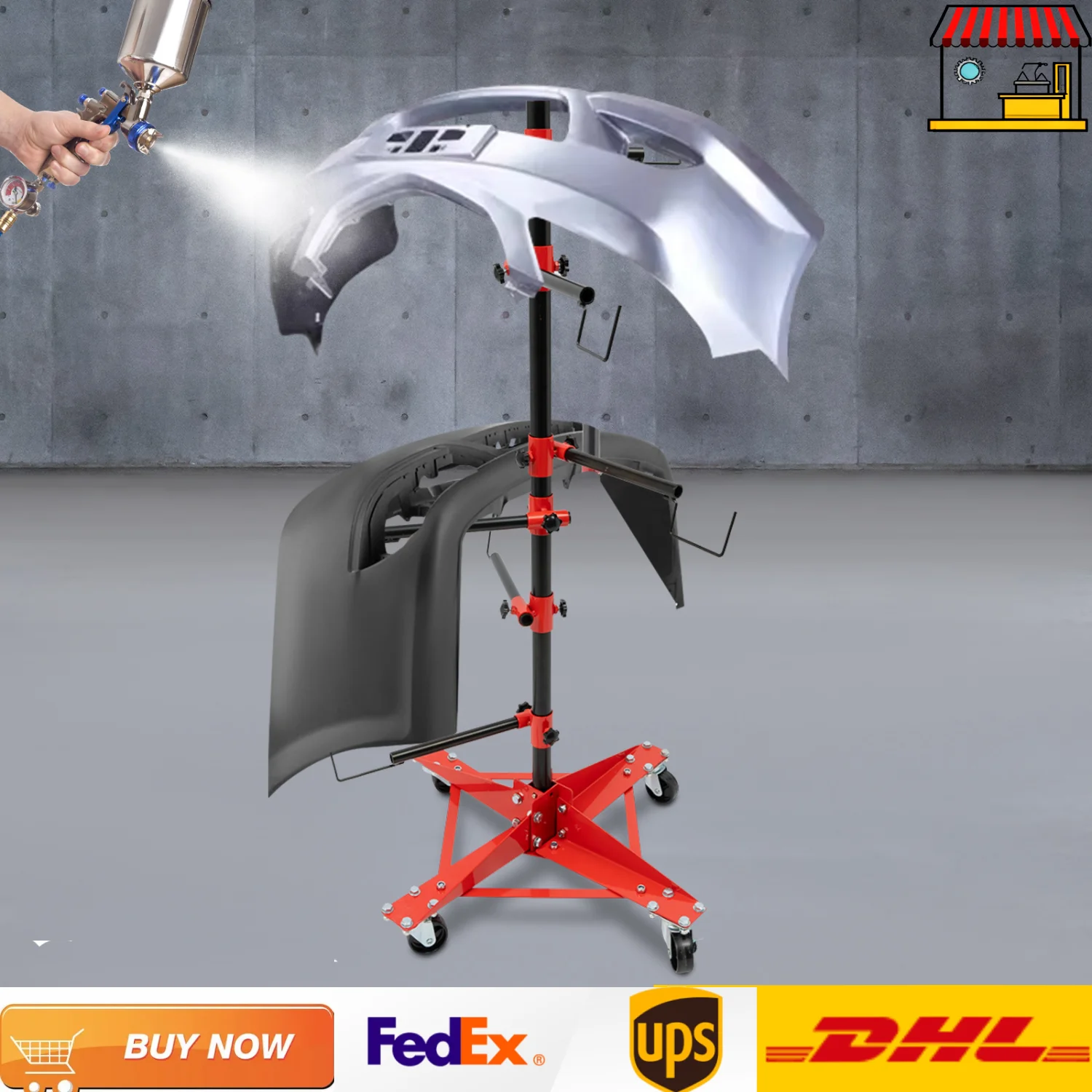 

47 inch Mobile Automotive Panel Holder Tree Paint Stand with Wheels for Doors Fenders Bumpers 220 lbs Load Capacity