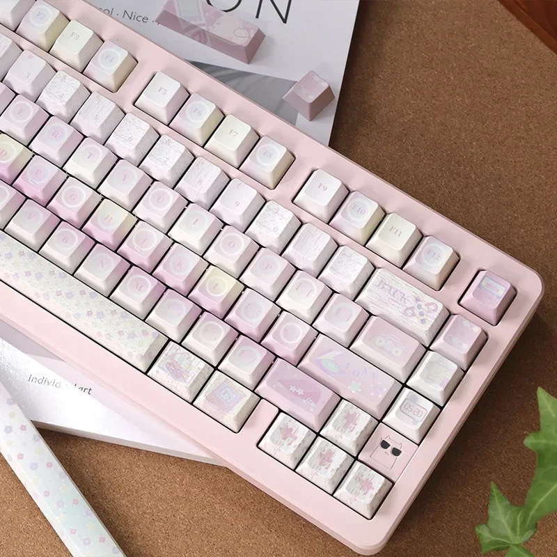 Girl Files Theme Keycaps Custom PBT Cherry Profile Pink Keycap Cute Cartoon Anime Original Design Point Key Cap for Gaming Gifts