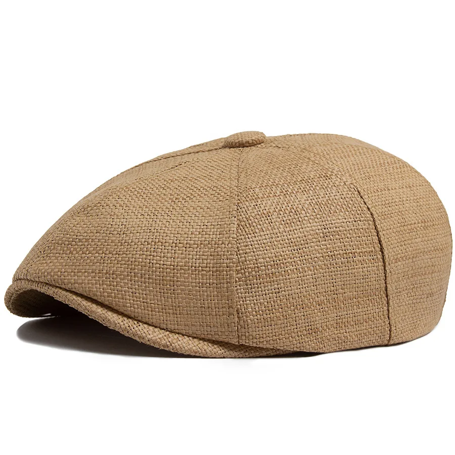 

Japanese-style Straw-woven Octagonal Cap for Men, Lightweight Beret for Women, British Vintage Sun Hat