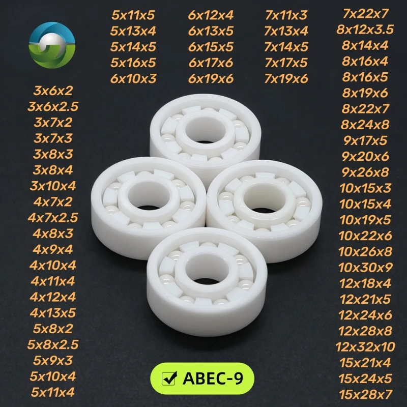 4Pcs Non-Magnetic Zirconia Ceramic Small Bearing 3x6x2.5 3x7x3 3x10x4 4x7x2.5 5x8x2.5 5x10x4 5x11x4 8x12x3.5 mm Self-Lubricating