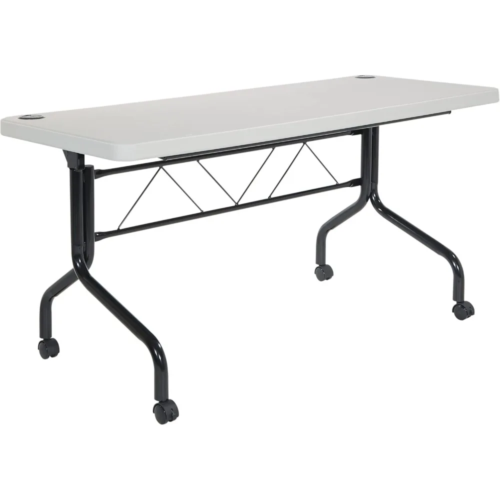 Multipurpose Flip Training Table with Locking Casters for Home or Office Use, 5 Feet Light Gray