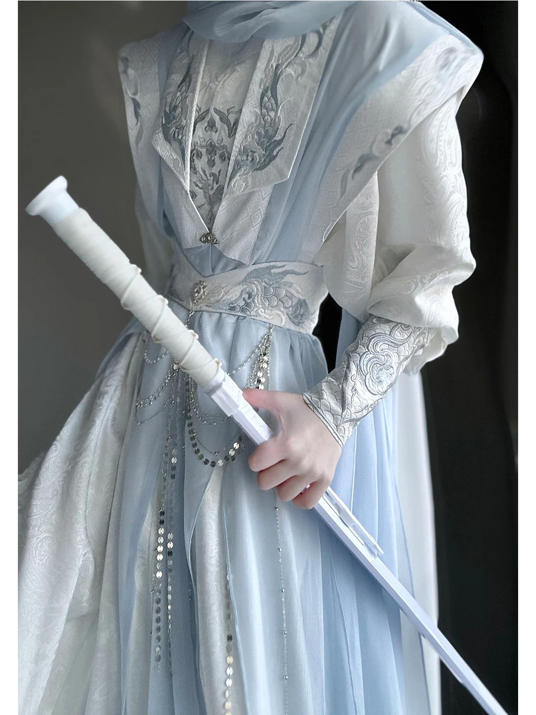Elegant Embroidered Hanfu Set round Neck Male Female Style Traditional Chinese Costume Sleeve Protector Waist Seal for Martia...
