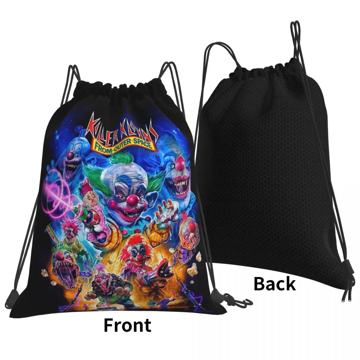 Killer Klowns From Outer Space Funny Horror Movie Backpacks Drawstring Bags Storage Bag Book Bags for Man Woman Students