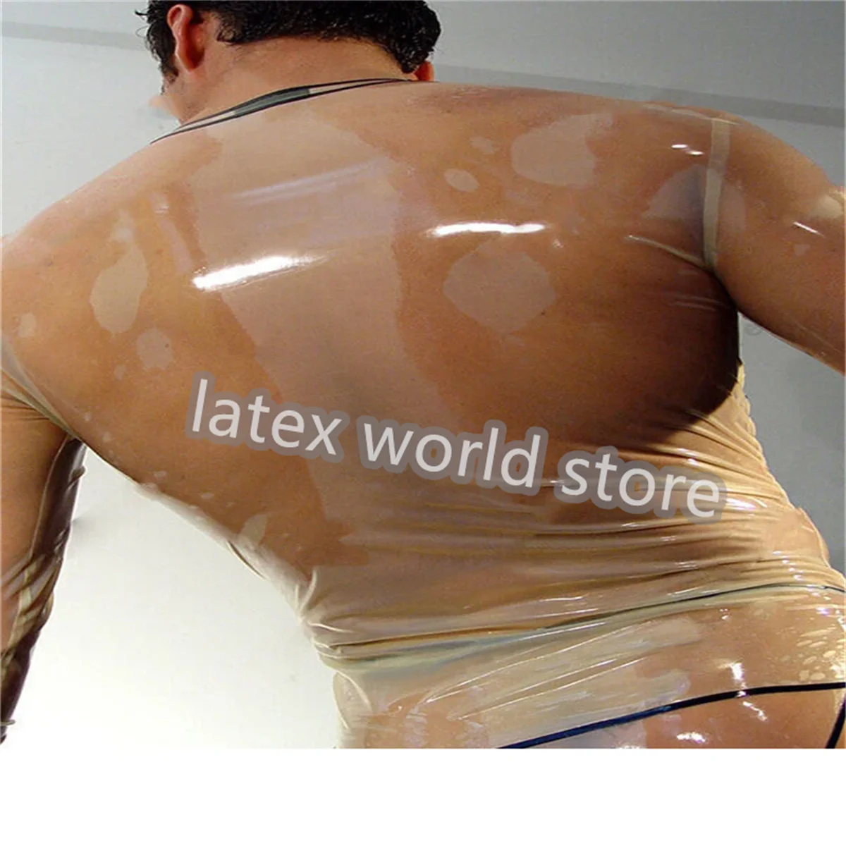 Handgefertigtes Herrenoberteil aus Naturlatex, transparent mit schwarzem Gummi, männliche Oberteile, Cosplay-Kostüme, maßgeschneidert